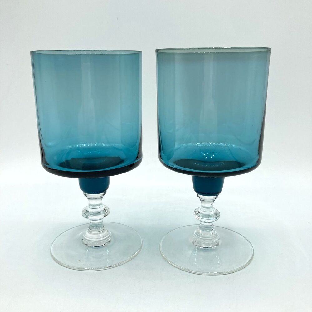 2 Set Vintage Sasaki Japan Regency Peacock Blue Wine Glasses 4 1/2" H